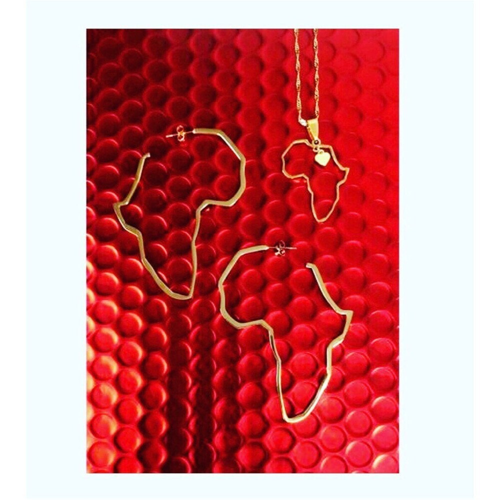 Africa  hoop earring ,africa necklace and earing 2 piece set ,africa heart neckl